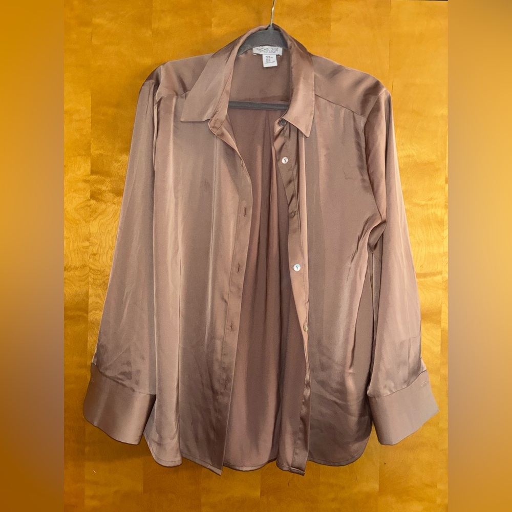 Rachel Zoe Silky Brown Button Down Shirt | Office to evening wear